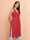 Women's Red Floral Print Cambric Kurta